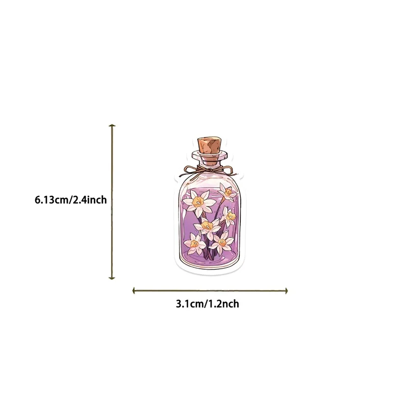 10/30/50PCS Kawaii Flower Bottle PVC Sticky Sticker Aesthetic Stationery DIY Decoration Scrapbooking School Supplies