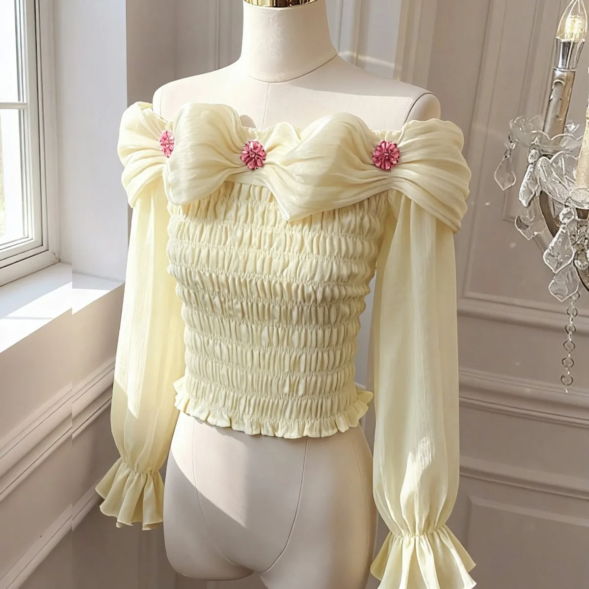 Chemisier en mousseline de soie brodée lourde pour femme, coupe cintrée, pour demoiselle d'honneur, nouvelle collection automne hiver