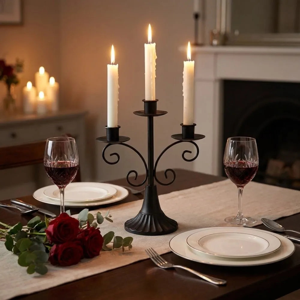 Creative Iron Three Headed Candlestick Holders Vintage European Style Rolled Flower Candelabra Stable Base Candlestick Banquet