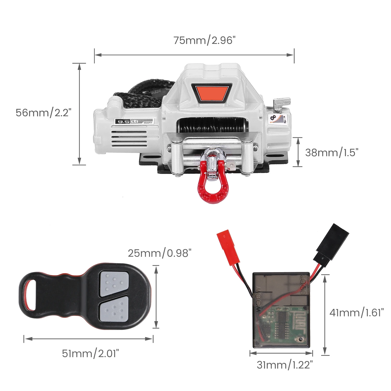 Metalowa wciągarka do samochodów RC, model symulacyjny systemu zdalnego sterowania wciągarką do samochodów RC typu crawler 1/10 Axial SCX10 90046 TRX4 TRX6 Gen8 Redcat