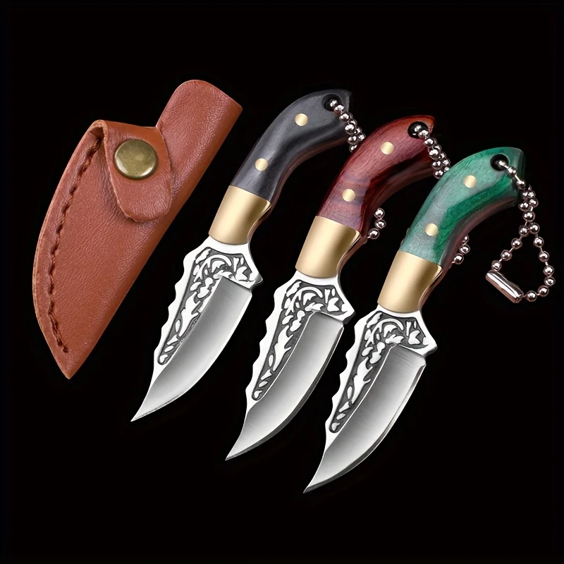 Wooden Handle Small Straight Knife, Outdoor Camping Sharp Knife, Portable Fruit Knife & Package Opener Mini Tool
