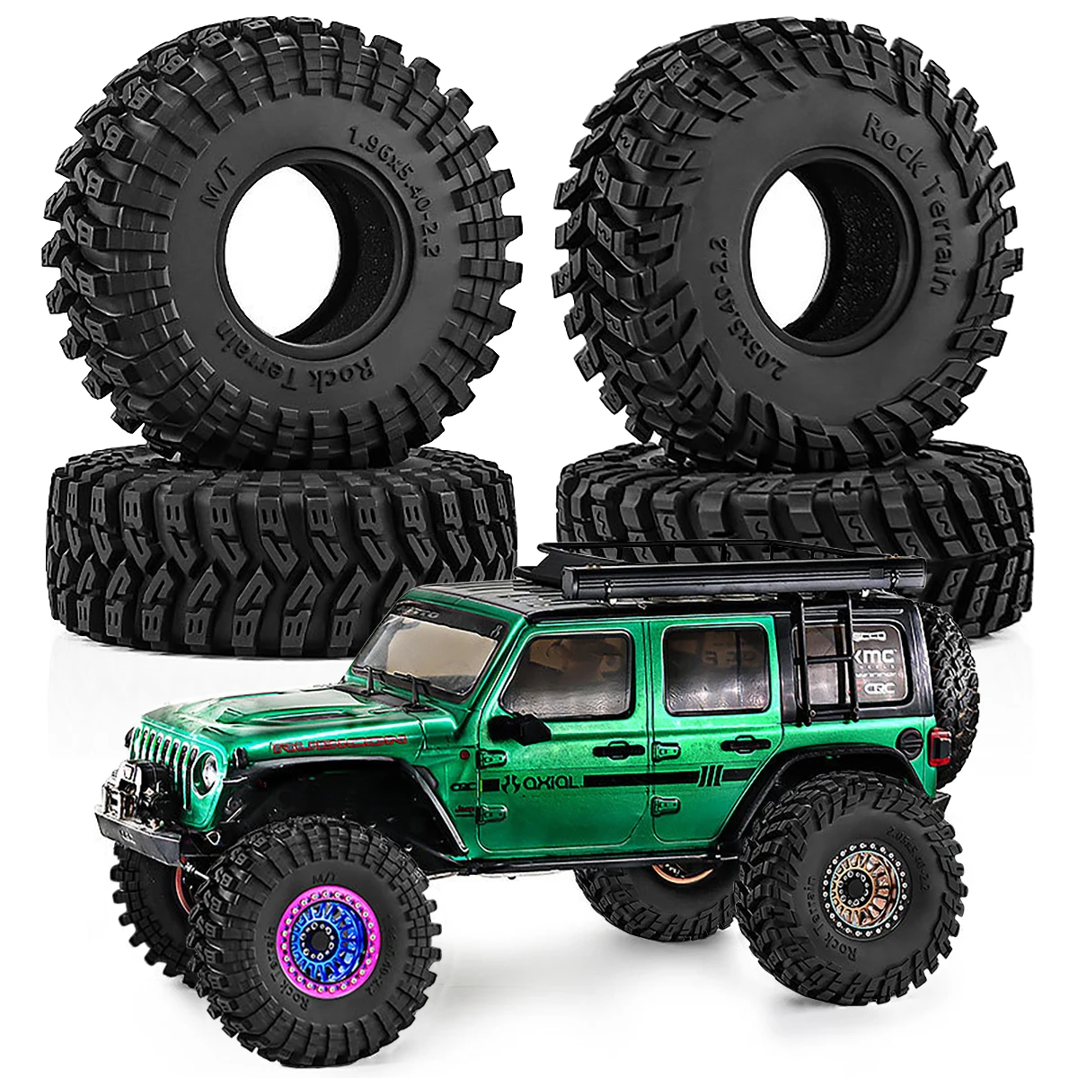 4 neumáticos de 2.2 pulgadas para RC Crawler, compatibles con 1/8 1/10 Axial AXP8 SCX10 II 90046 SCX10 III AXI03007 TRX4 TRX6 Gen7/8 D90 VS4-10 Wraith Capra