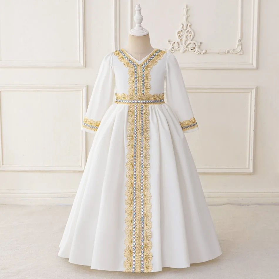 

Ramadan Muslim Kids Prayer Princess Dress for Girl Flower Long Sleeve Robe Arab Dubai Child Eid Party Gown Casual Dresses ASQ03