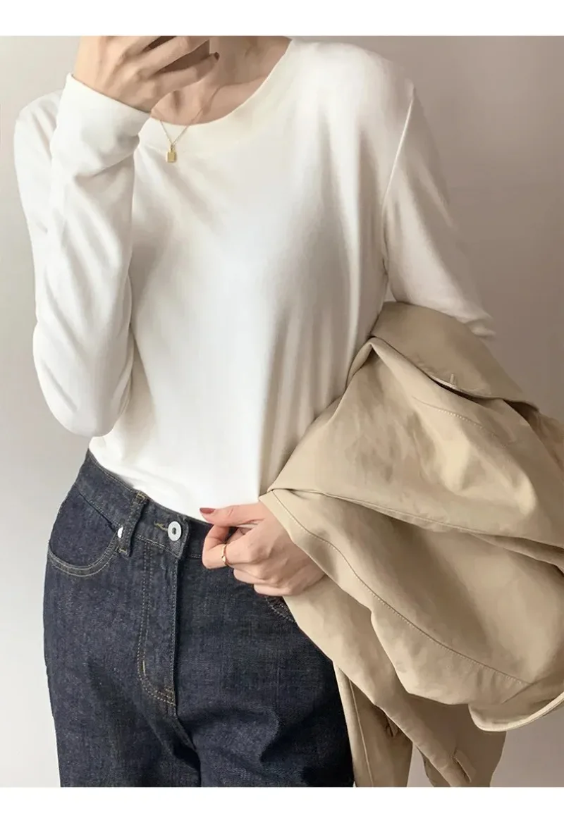 고품질 무지 티셔츠 여성용 신축성 기본 티셔츠 여성 캐주얼 탑 긴팔 섹시 얇은 티셔츠 시스루