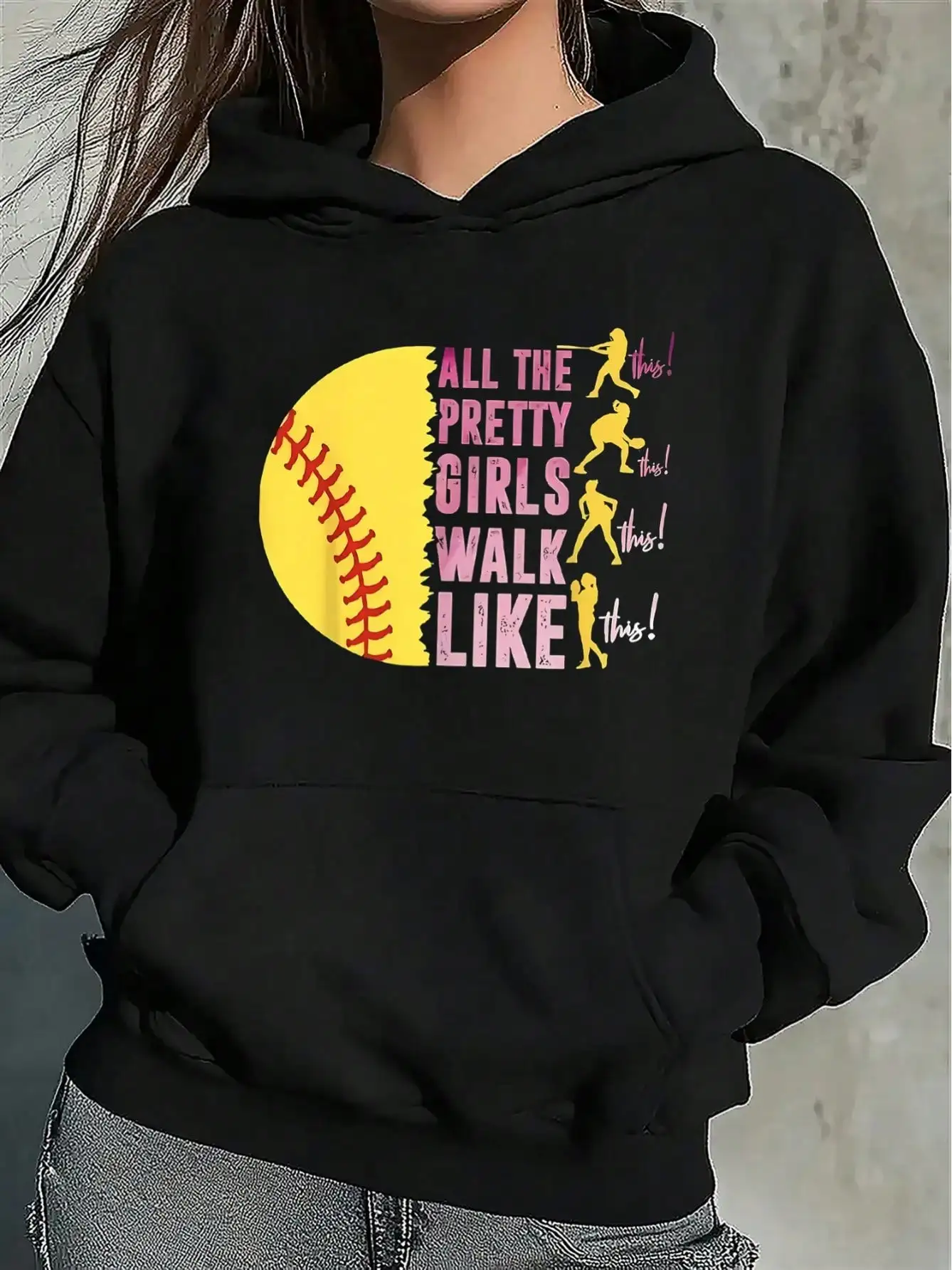 

Черная женская толстовка с принтом в виде графики и силуэта, повседневный пуловер