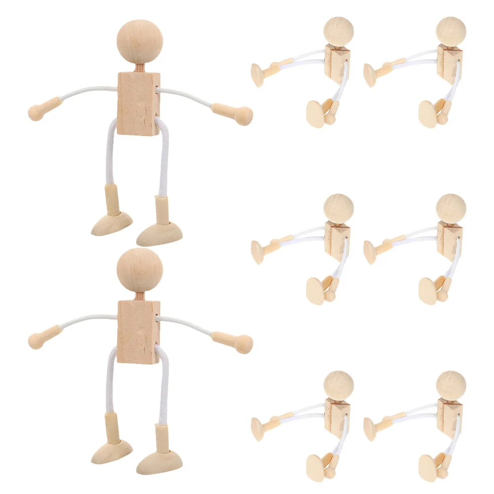 8Pcs Wooden Peg Unfinished DIY Craft Figures Natural Wood for Kids Painting Drawing Shaping Creative Play Learning