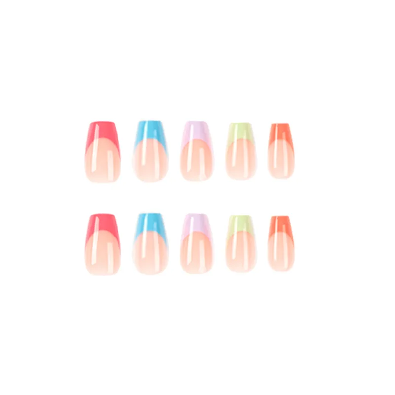 Unhas artificiais de acrílico falso para meninas, falso Press-On Nails, decoração francesa, colorida, acabada, arte, 24pcs