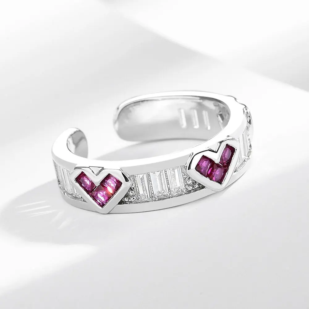 925 فضة خرافة الرياح مطعمة الحب الأحمر الزركون صف الماس الراقية تصميم الدائري #1