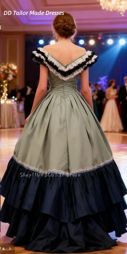 1860s Vintage Victorian Prom Dress V-Neck Floor Length Southern Bell Dress Civil War Crinoline Queen Princess Gown Customized