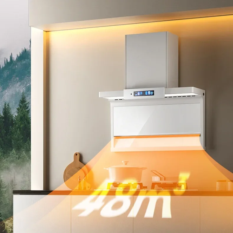 Intelligent 7-shaped range hood, large suction top suction, silent kitchen AI range hood