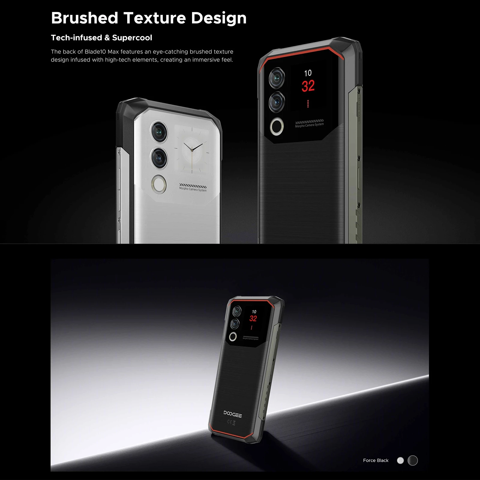 DOOGEE 블레이드 10 맥스 러기드 폰, 8GB + 256GB 50MP 메인 카메라, 18W 충전, 6.56 인치 90Hz 디스플레이, 안드로이드 14 10300mAh NFC 4G 스마트폰