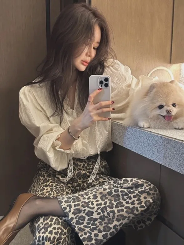 

Korean Sle Sweet Lace Trim Belted Single Button Long Sve Women's irt Slimming Top Spring Faion Casual Blouse
