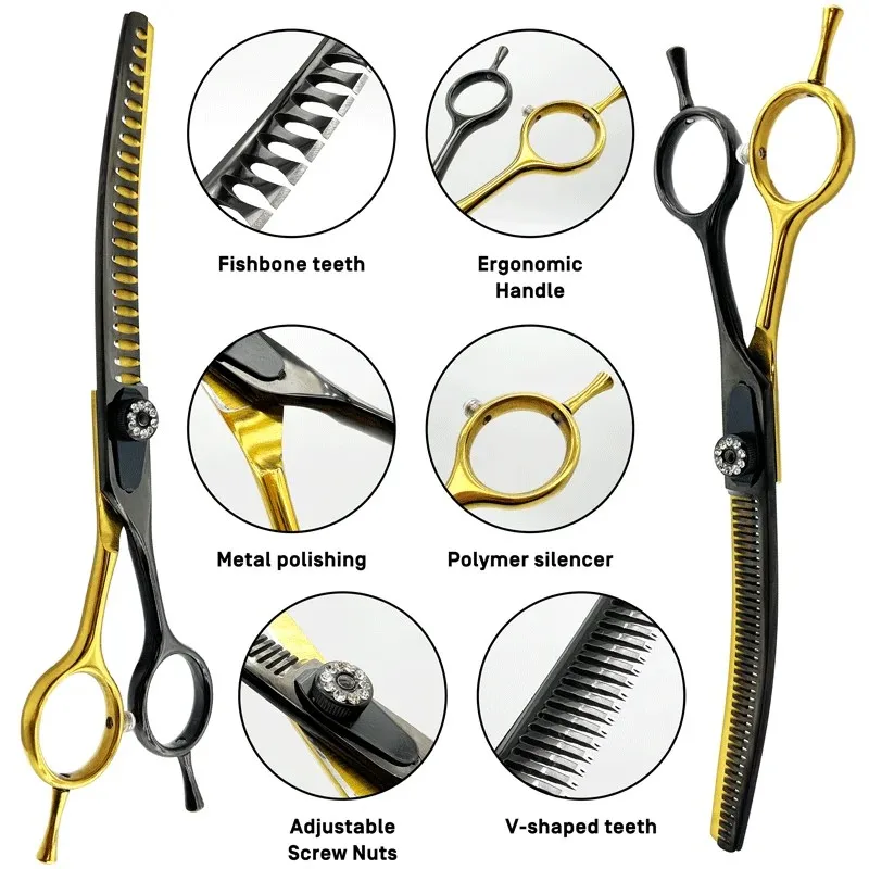 7.0 Inch Pet Curved Thinning Scissors dog Curved Chunking Scissors kit for pet Grooming