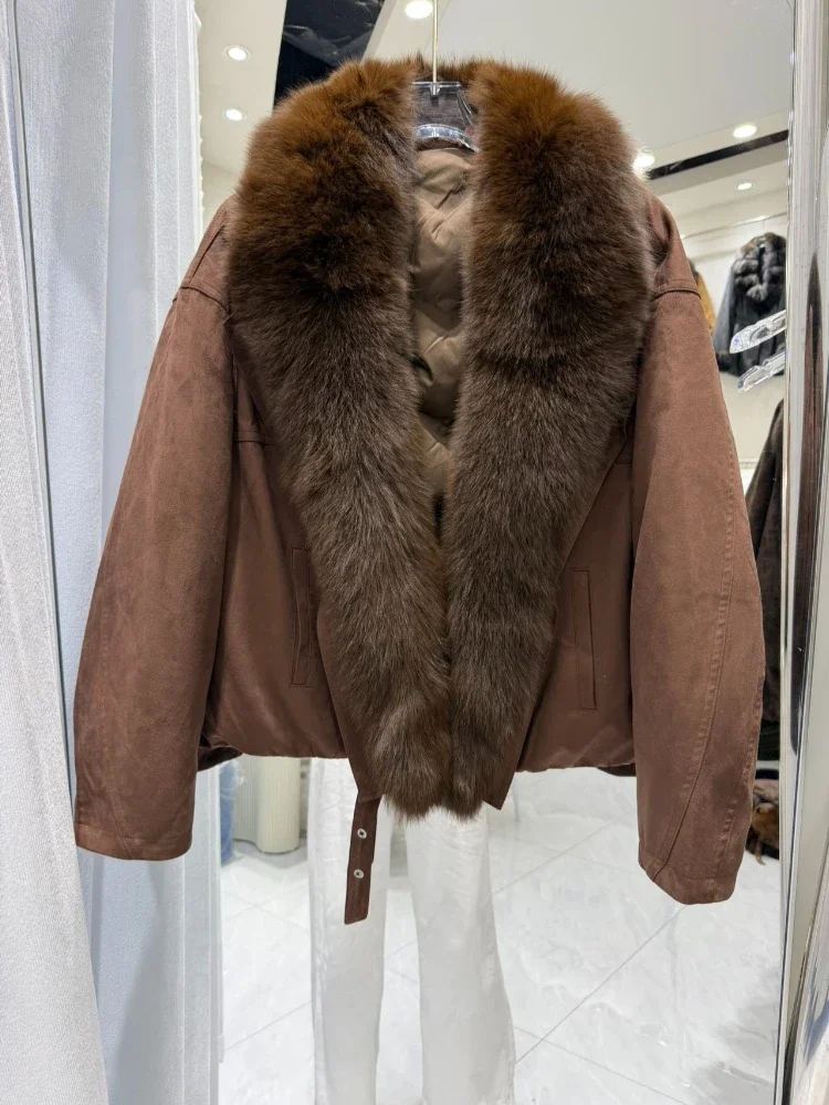 OFTBUY Women's Puffer Jacket Loose Fit Down Jacket Large Fox Fur Collar Coat Warm Cold Season Street for Casual Seasonal Styling