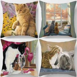 45x45cm Cute Cat Print Square Pillowcase Living Room Sofa Car Office Cushion Cover Bedroom  Home Decoration