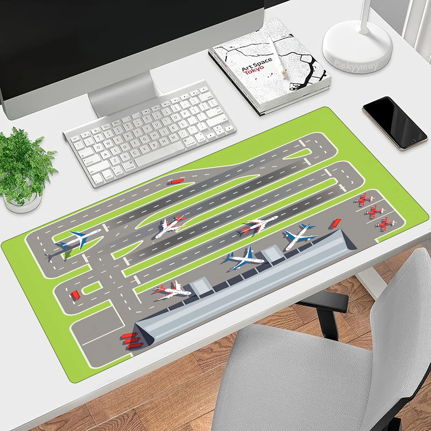 

XXL большой аэропорт с видом сверху, эстетический резиновый игровой коврик для мыши, нескользящий коврик для мыши для офиса, компьютера, клавиатуры, декора комнаты, настольный коврик