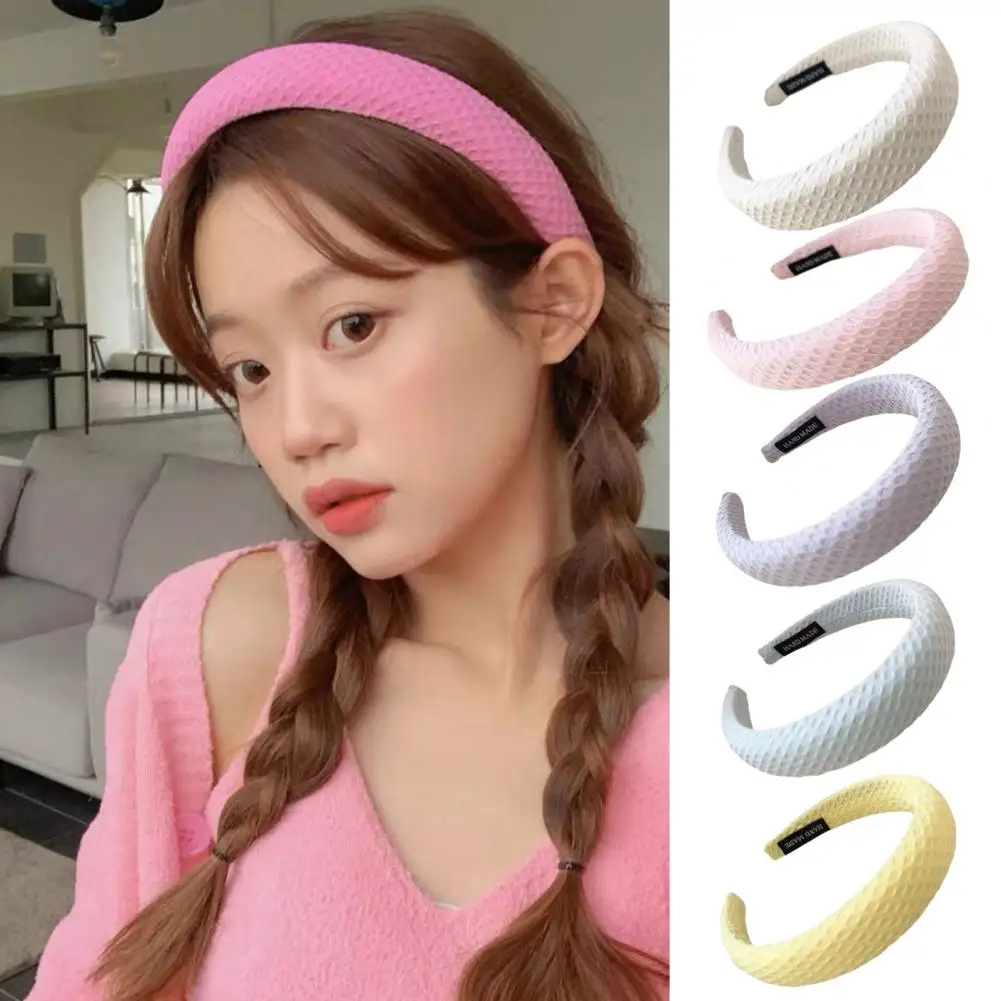 Fabric Headband Stylish Waffle Solid Color High Elastic Hairband for Women Soft Sponge Headband Solid Color Women Headband