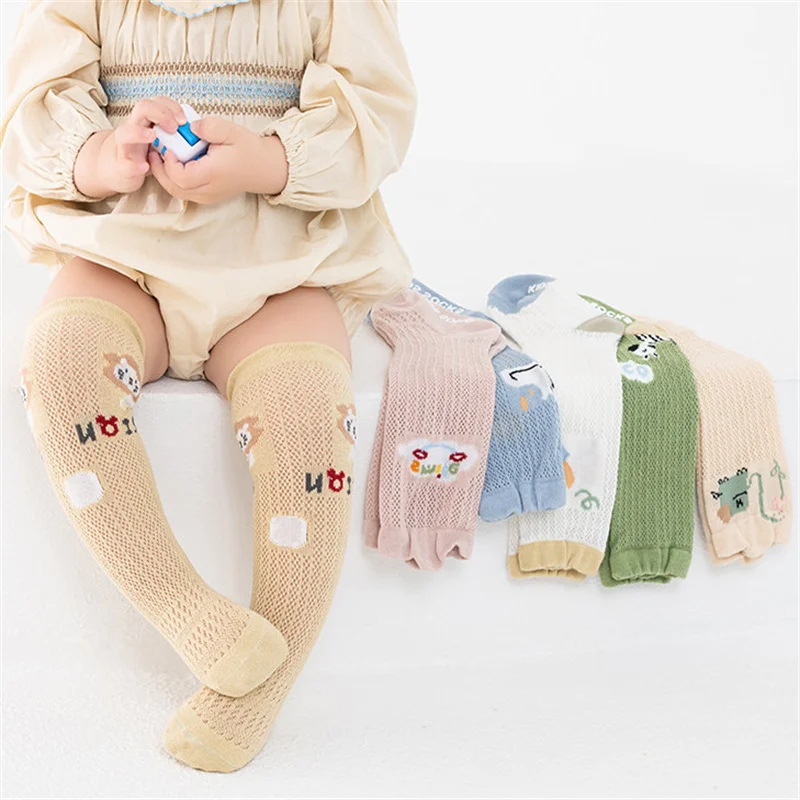 

Lawadka 3Pairs/lot Summer Baby Boy Girl Long Socks Mesh Thin Newborn Socks For Girls Boys Print Toddler Knee High Sock 0-3Years