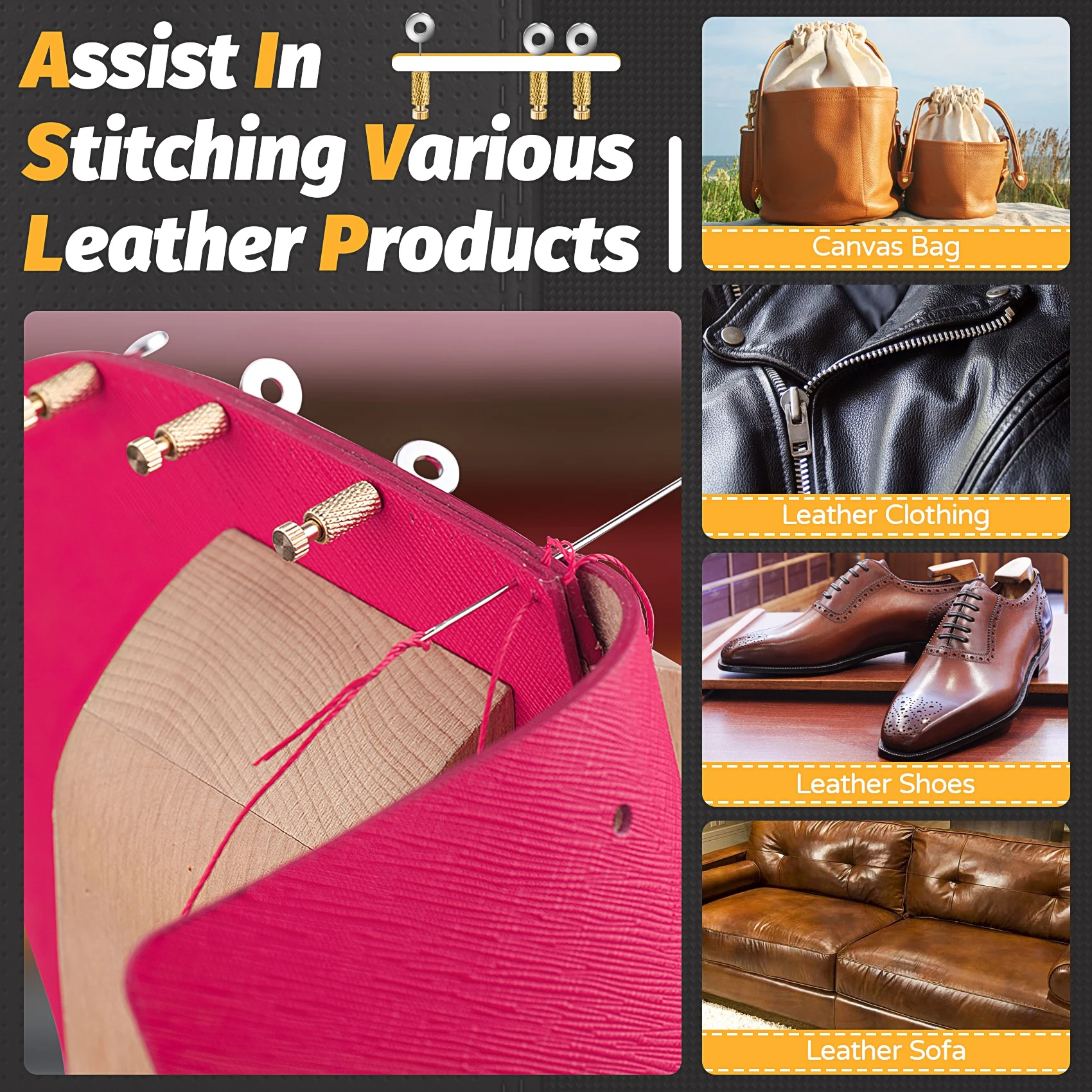 今すぐ購入 6 個 DIY レザー手縫い位置特定ハンドツール位置決め針ステッチ、固定縫合糸レザークラフトツール