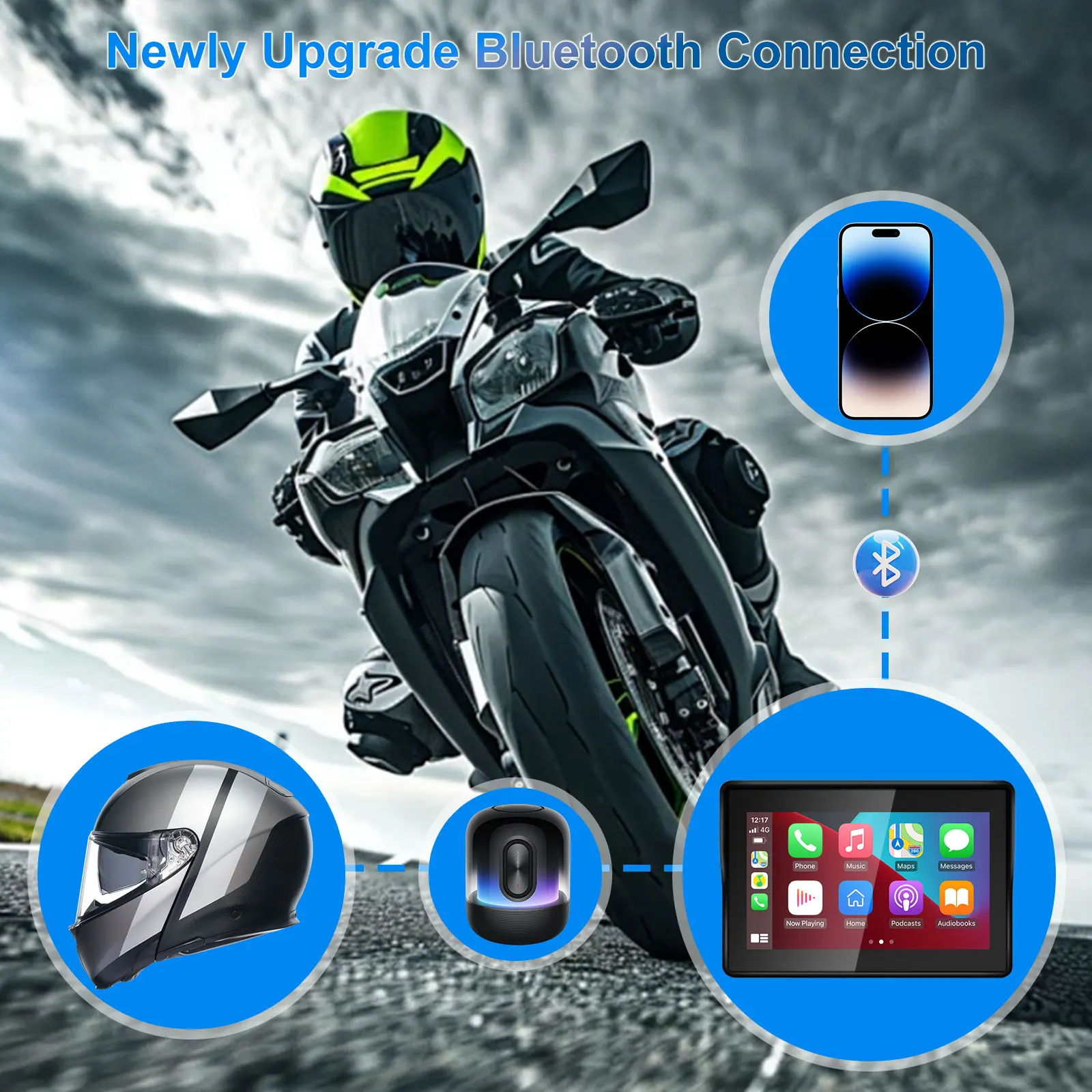 شاشة CarPlay Moto Android Auto اللاسلكية المحمولة الرقمية القابلة للإزالة GPS مقاومة للماء BT مراقب الملاحة للدراجات النارية