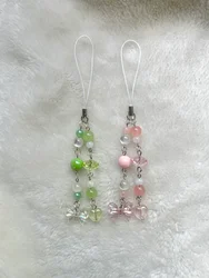 Matching Phone Charms, Pink and Green Bead Phone Charms, Aesthetic Cute Gift For Her