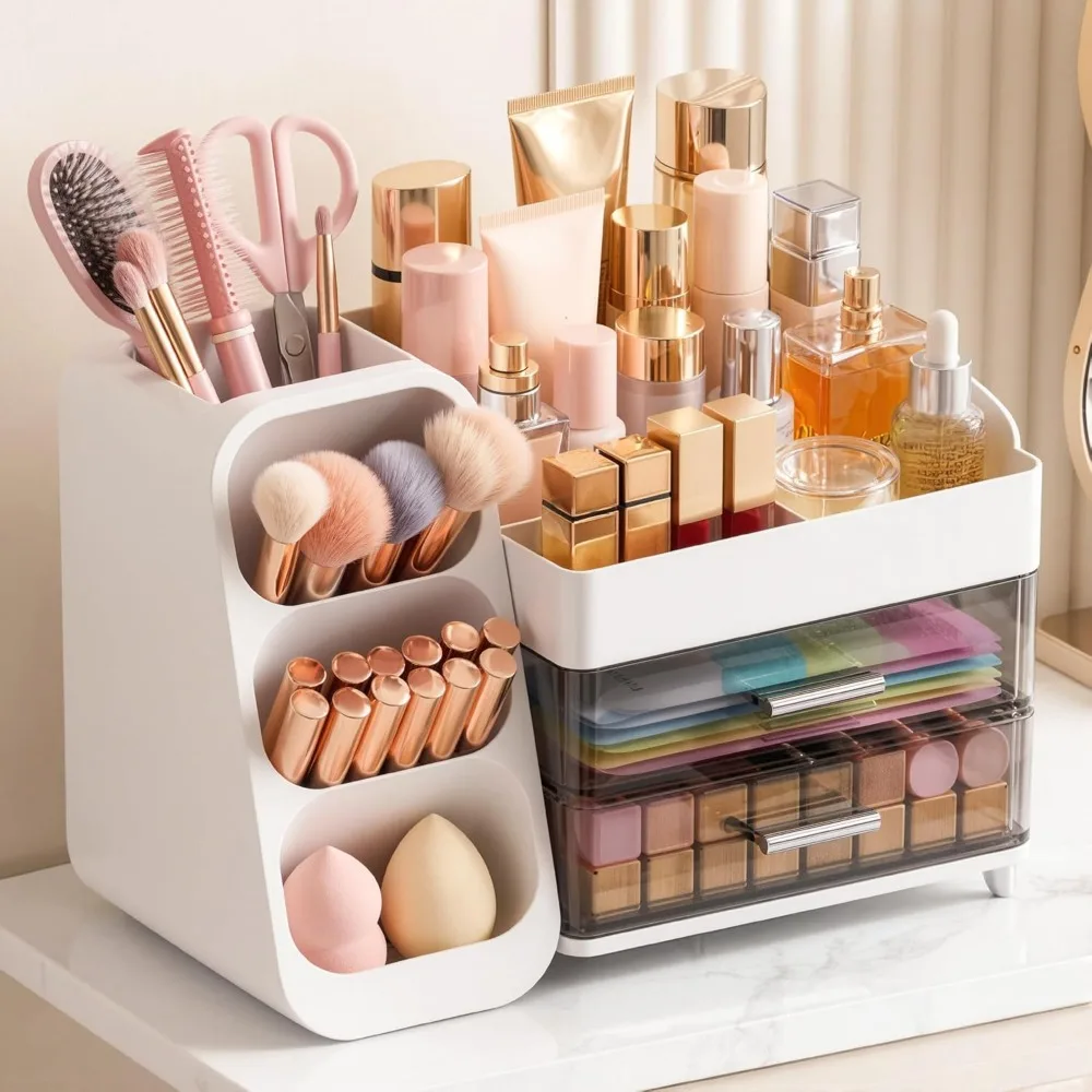 

Large Makeup Organizer with Brush Holder Durable Bathroom Vanity Storage for Teens