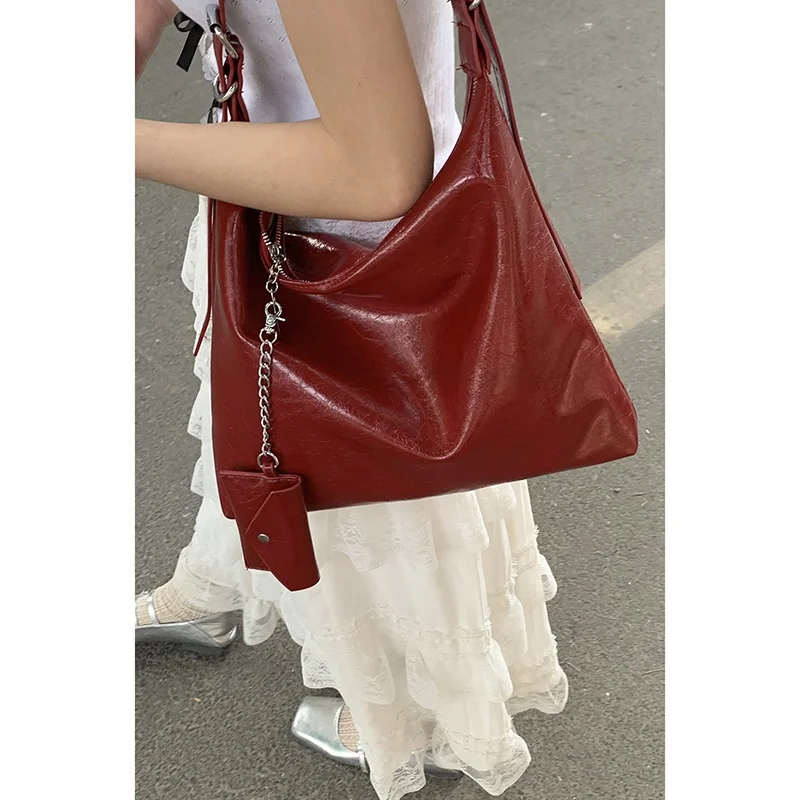 

New Year Red Women's Tote Bag 2024 Trendy Underarm Single oulder Bag Casual Large Capaci Faion Handbag Korean Sle