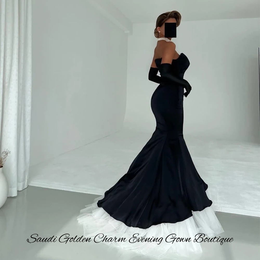 

Elegant Mermaid Satin Evening Dress Modern Sleeveless Strapless Homecoming Dress Customized Simple Ruched Tulle Vestido De Festa