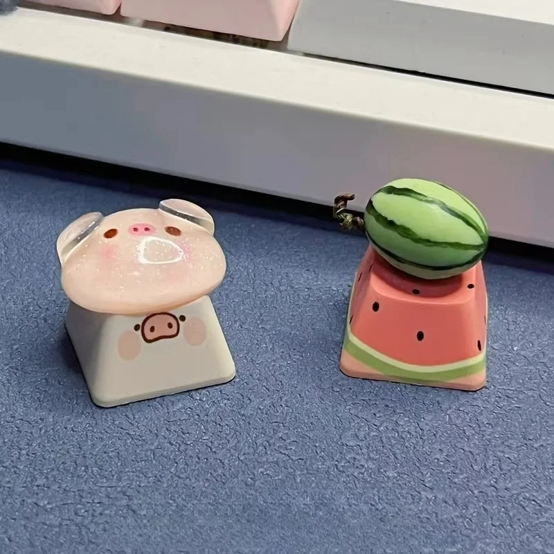 Creative Fruit Watermelon Piglet Keycap Compatible With Cross Axis Mechanical Keyboard Keycap Personalized Customization Gift