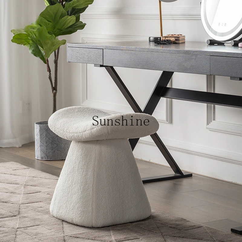 Nordic light luxury modern minimalist bedroom minimalist makeup lamb wool shoe changing stool