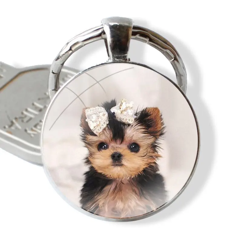 cute dog Yorkshire Terrier Keychain Handmade Glass Cabochon Key Ring Holder Pendant Key Chains