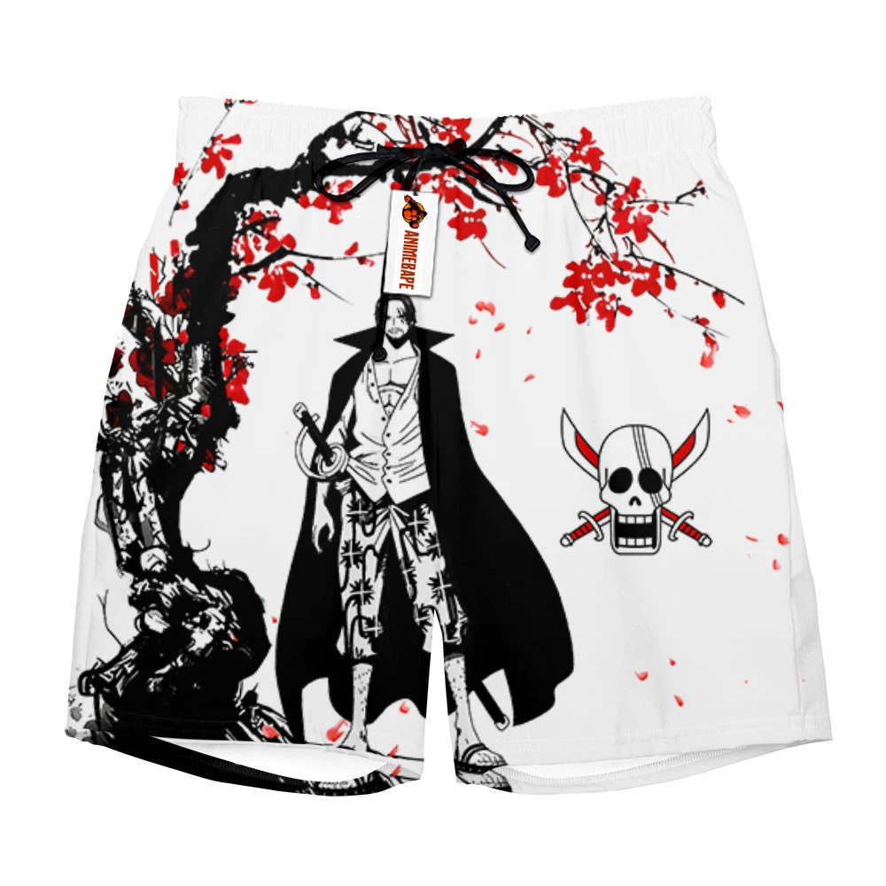 

2026 New Summer One Piece Shanks Plum Blossom Ink Style Print Quick Dry Shorts Men Anime Casual Breathable Beach Shorts