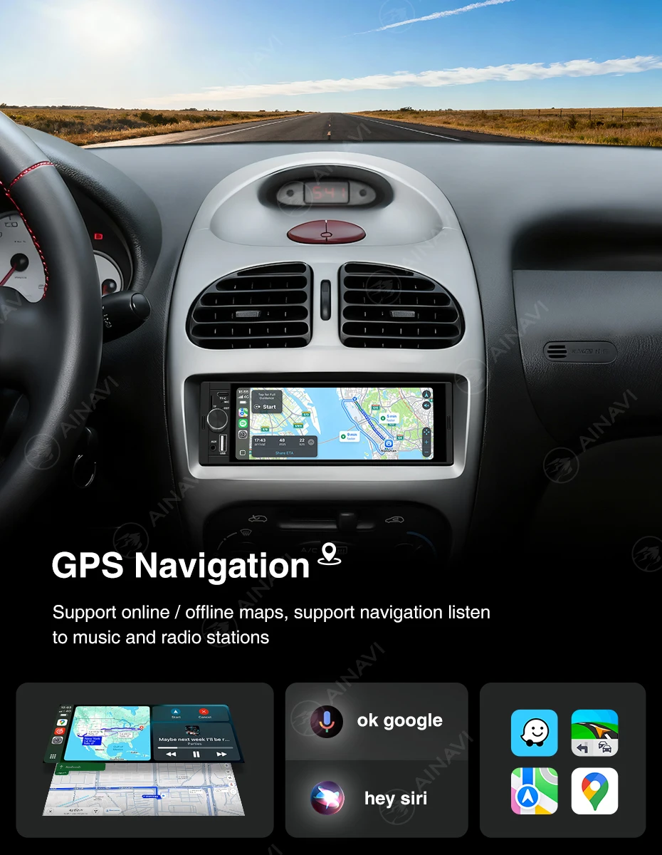 AINAVI 1 DIN Carplay Autoradio Android Auto Universelles Auto-Multimedia-Gerät MP5 HD IPS Touchscreen 1280*480 Full In-Cell TECH Monitor CVBS Rückfahrkamera 1Din Struktur Autoradio Versand aus Frankreich Ankunft in 2-7 Tagen 6,36 Zoll Radio Typ-C BT 5.0 TF-Steckplatz MIC – Detail 8