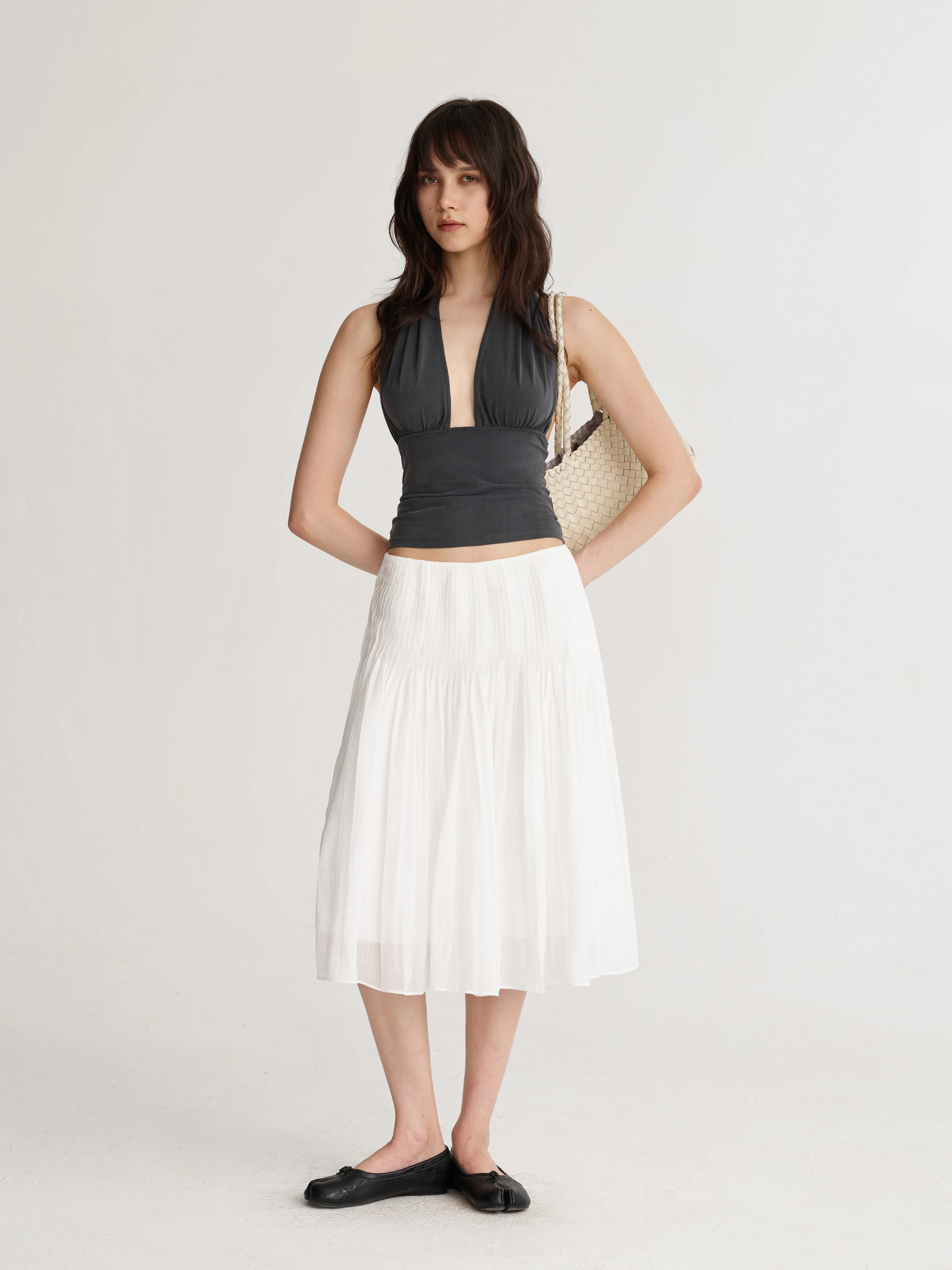 Dozzease Linen Silk Heavy Work Pleated Skirt Thin Tulle Low Waist Ballet Fluffy Umbrella Skirt A-Line Mid-Length Half Skirt