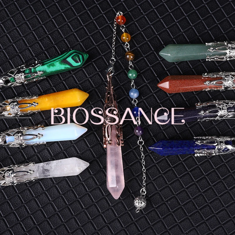 BIOSSANCE New Natural Amethyst Rose Quartz Pendant Colorful Pendulum Necklace For Women Yoga Jewelry Gift (Chain Shot Separately