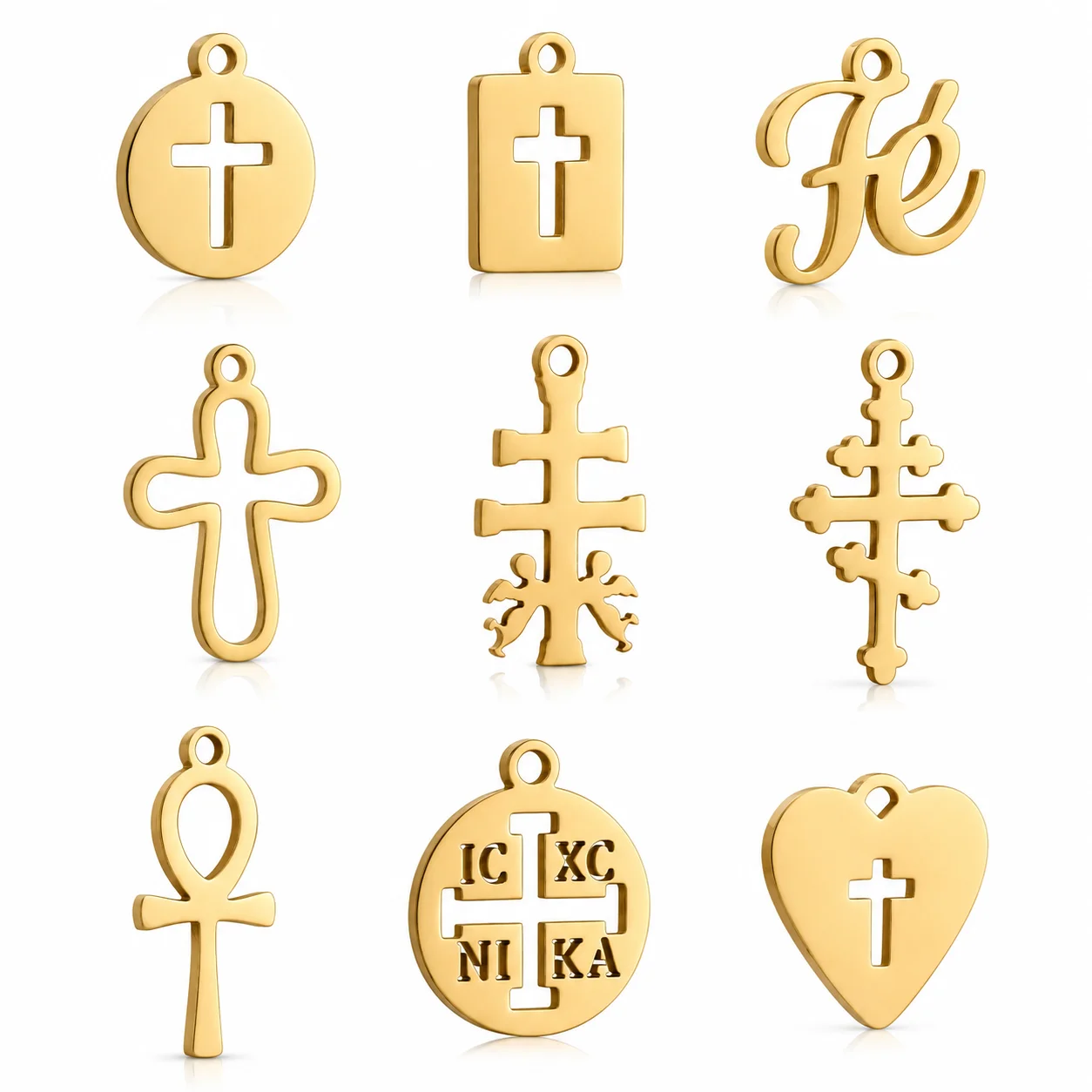 5Pcs Mini Jesus Crucifix/Ankh/Russian Orthodox Cross Charms Stainless Steel Christian Rosary Pendant DIY Necklace Jewelry Making