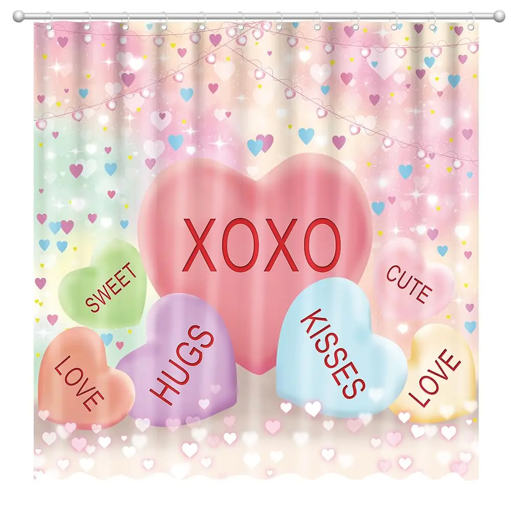 Cute Valentine\'s Day Shower Curtain Funny Abstract Modern Hearts Bathroom Curtain Romantic Waterproof Polyester Shower Curtain