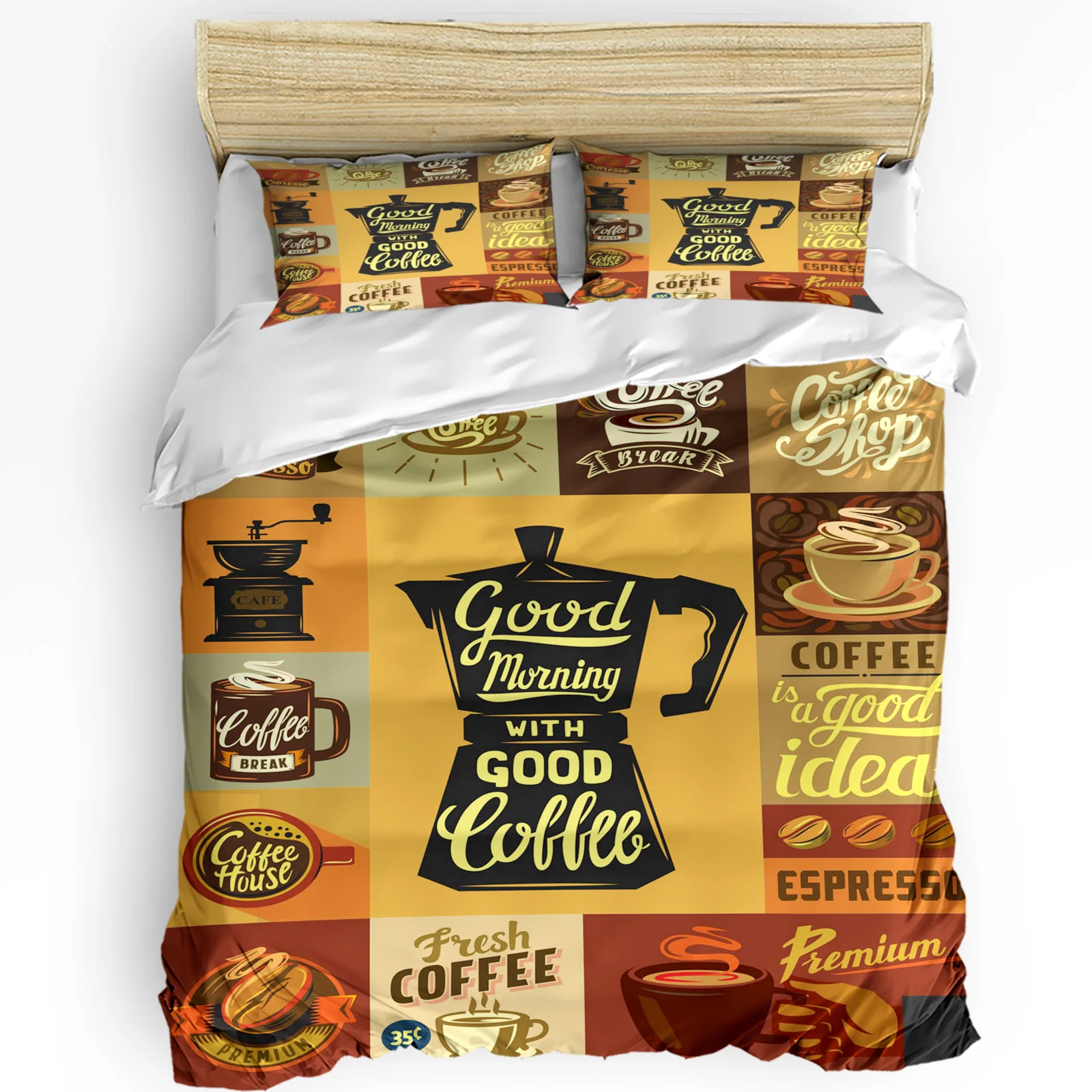 

Coffee Poster Decals Black Bedding Set 3pcs Boys Girls Duvet Cover Pillowcase Kids Adult Quilt Cover Double Bed Set Home Textile