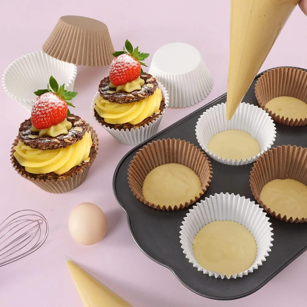 200pcsWhite Cupcake Liners Non-Stick Baking Cups Muffin Cupcake Wrapping Paper Wrinkle-Resistant Muffin Cups for Wedding Kitchen