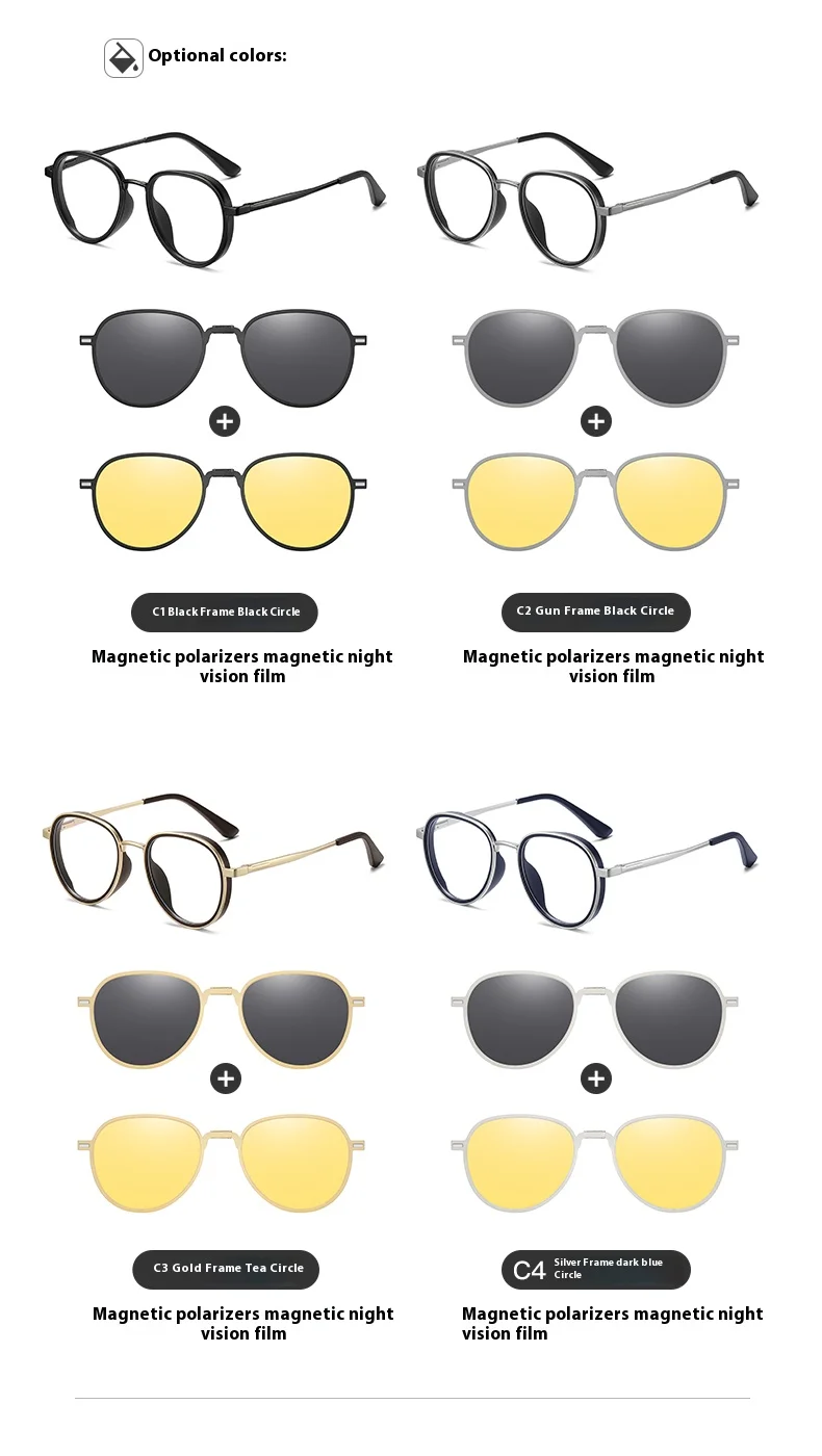 VCKA 3-in-1-Sonnenbrillengestell mit Myopie, klassischer Herren-Magnetclip, polarisiert, verschreibungspflichtig, für Damen, individuelle Optik, -0,50 bis -10 – Detail 11