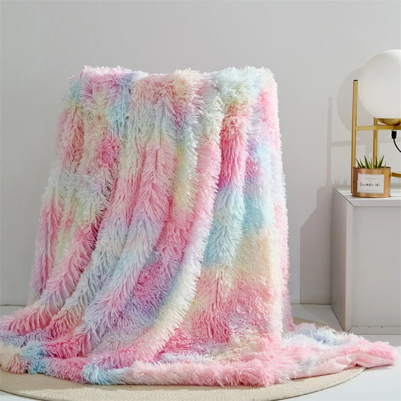 Colorful Thickened Fluffy Blanket Warm winter Bedspread on the bed Stitch plaid sofa cover Home Double side blankets and throws