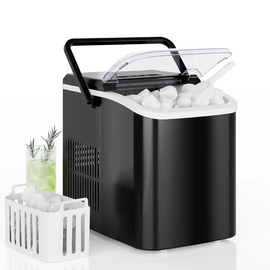 

Portable Countertop Ice Maker with Handle 26lbs/24H Black Ice Machine 9 Bullet Ice Cubes Ready in 6 Mins Self-Cleaning Quiet Co
