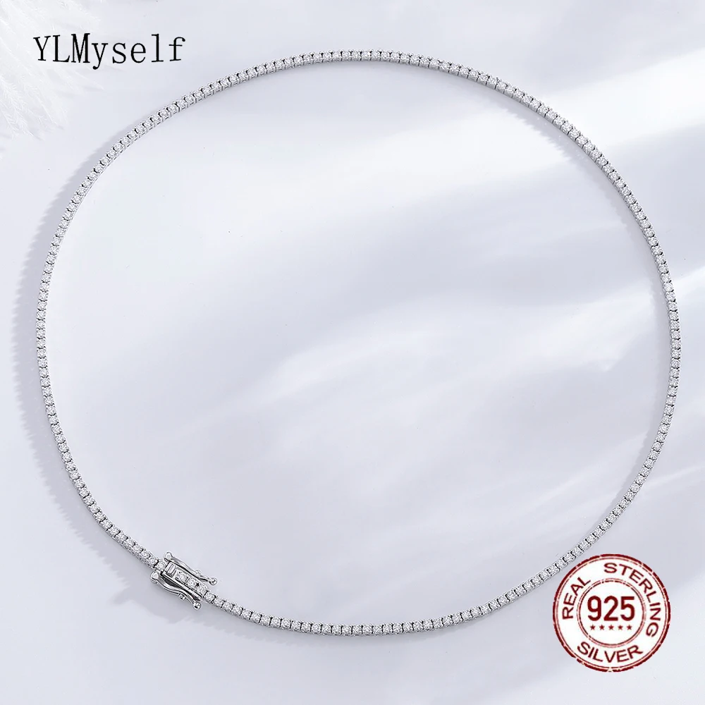 41CM (16 Inch) Fine Jewelry 1.75 mm Cubic Zircon Women Engagement Wedding Choker Real 925 Sterling Silver Tennis Chain Necklace