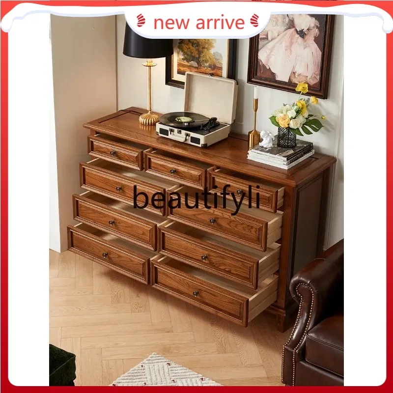 

D2520 American Style Bedroom Storage Nine-Drawer Cabinet Living Room Light Luxury Five-Drawer Cabinet Solid Wood Drawer Cabinet