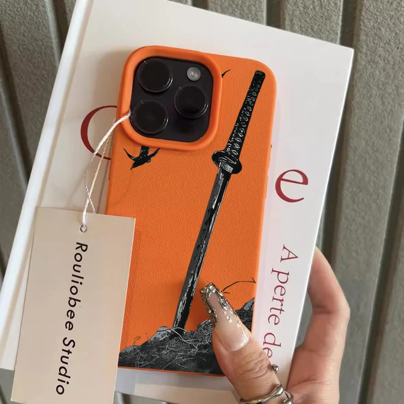 Espada preta criativa lichee padrão silicone caso de telefone para iphone 17 16 15 14 13 12 11 pro max xs xr 16e 17 ar 16 plus capa