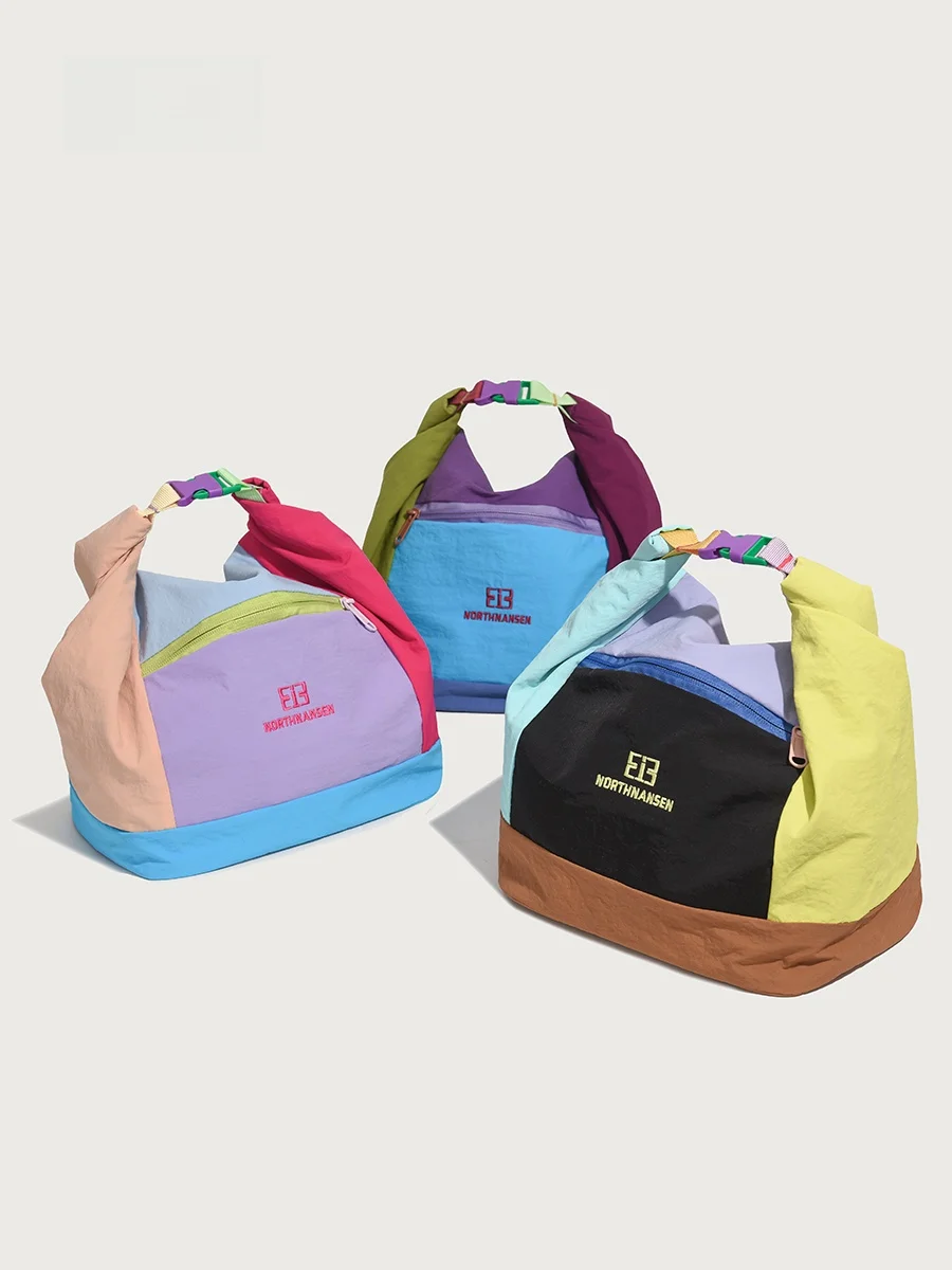 Dopamine Gradient Large Capacity Makeup Bag Portable Skincare Storage Handbag Outing Mom's Lunch Box Color Block Cosmetic Pouch