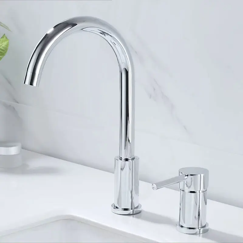 Basin faucet Mixer  two-piece full copper rotating large bend outlet with switching cold and hot water mixing valve split type