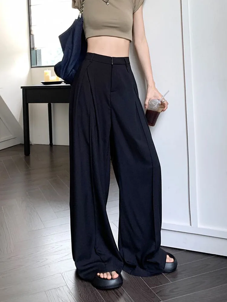 

Zoki Casual Women Suit Wide Leg Pants Korean Oversize Loose Office Lady Black Suit Trousers Fashion Design High Waist Pants New