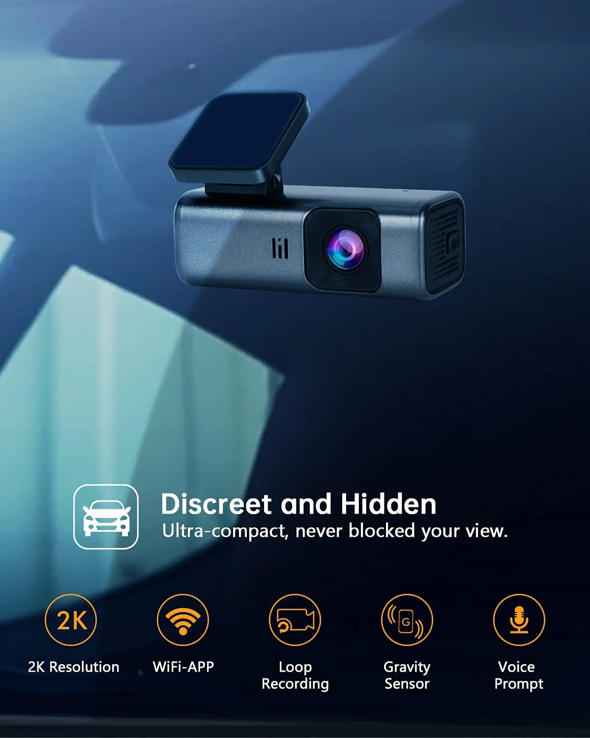 ADINKAM Mini Dash Cam 2K 1400P HD Video Recorder with IPS Screen Discreet Hidden DVR 24H Parking Monitoring WIFI Connect APP view 3