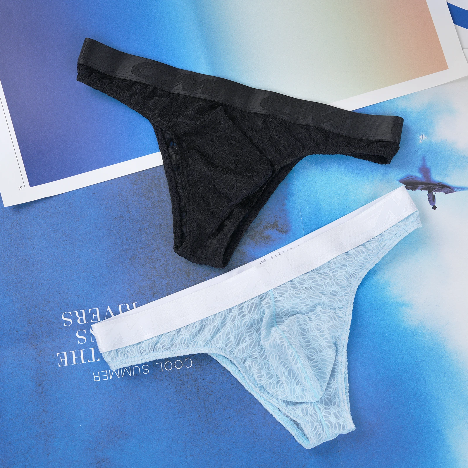 Slips mit niedriger Taille, Spitze, brasilianische Unterwäsche, Herren, sexy, Netzstoff, mit verstärktem Bereich, Herrenunterhosen, durchsichtig, weiche Slips. – Detail 2